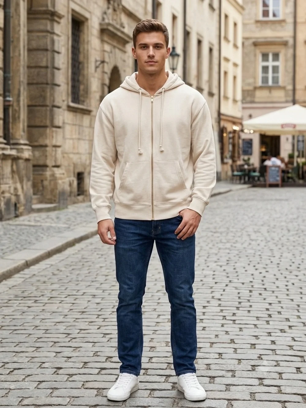 J. CREW Neutral Zip-Up Hooded Sweatshirt - Cream. Size XS